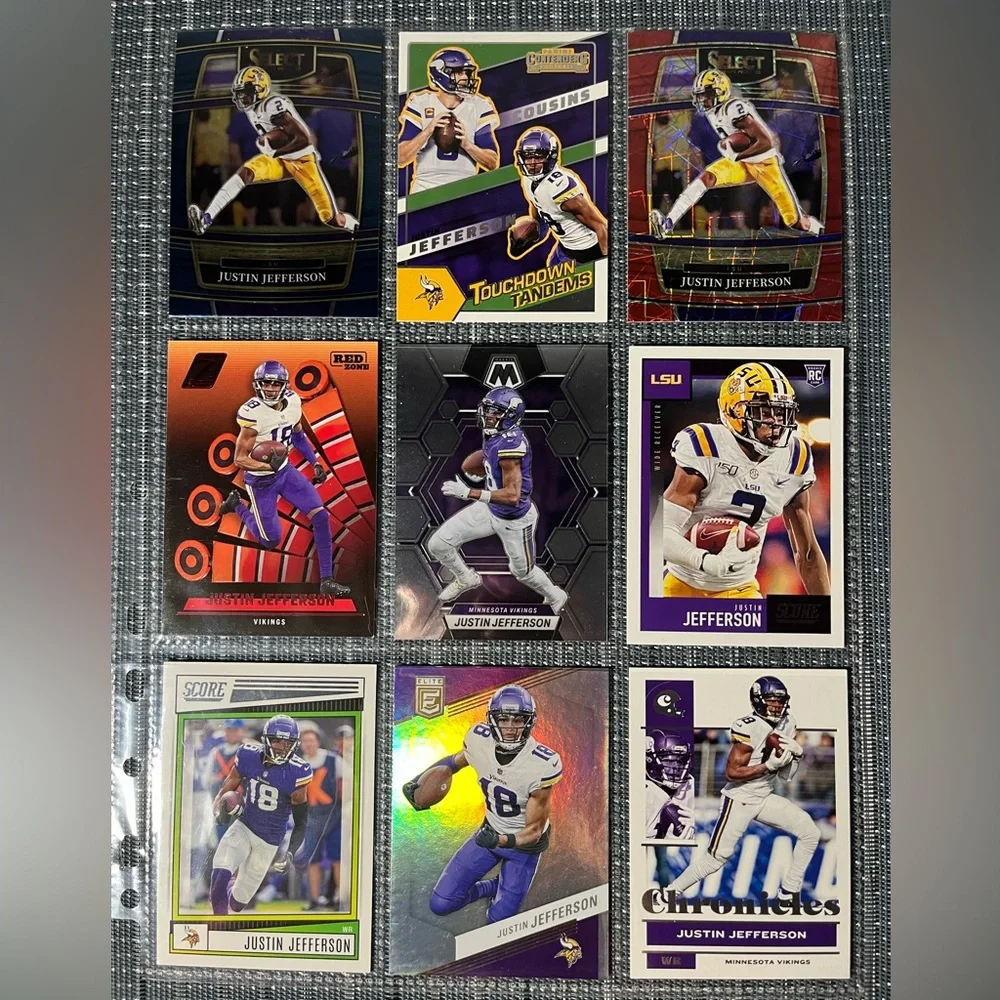 🏈 Justin Jefferson NFL Football Sports Trading Cards, Qty 9, Lot #1